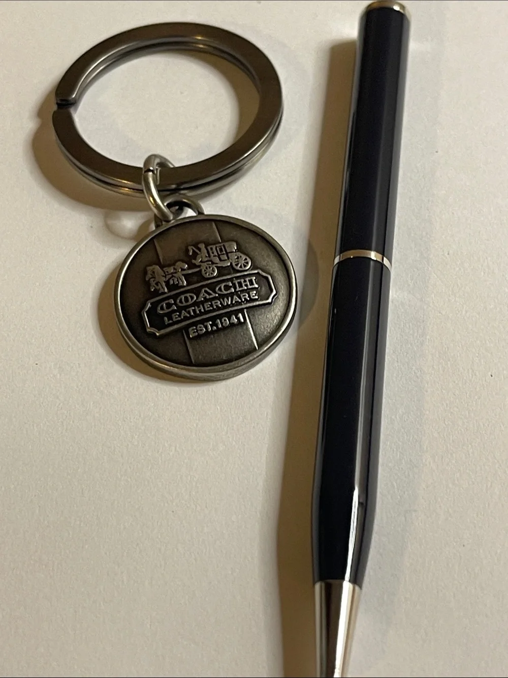 COACH Brushed Silver Leatherware Keyring and Coach Pen